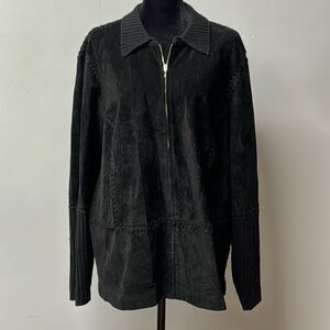 ALFANI Y2K Black Suede Leather Sweater Knit Jacket Zip Women Plus Size  1X